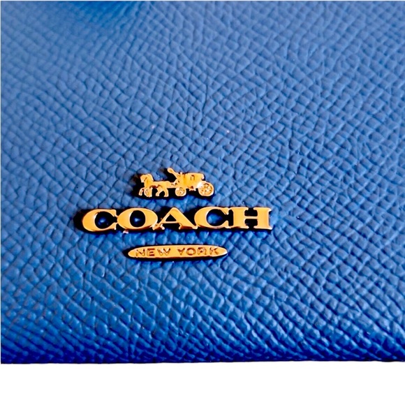 Coach Crossgrain Leather Mini ID Cardholder Electric Blue with Keyring NWT - Picture 6 of 12